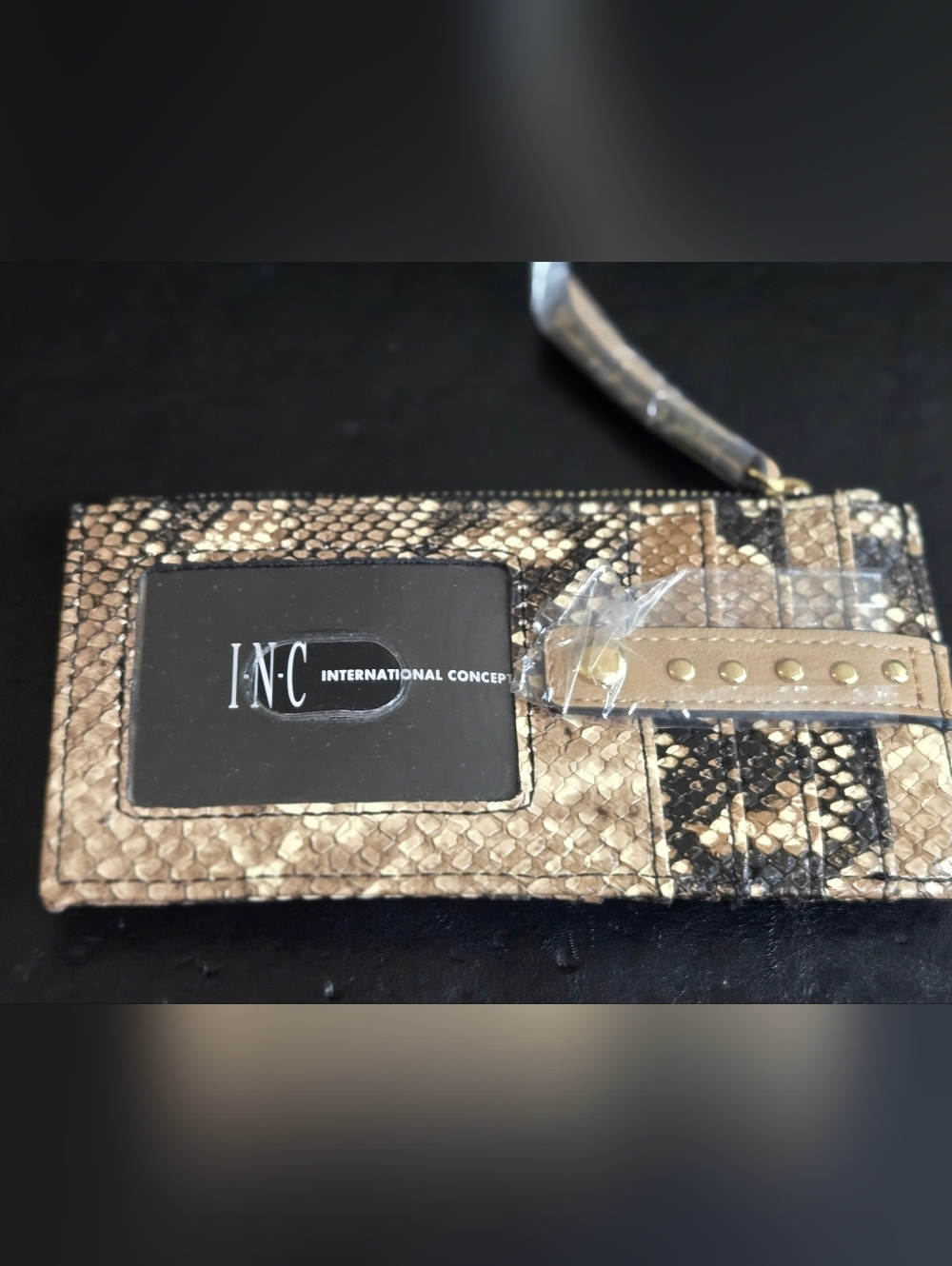 3/$20 Snake-Print Leather Card Holder Wallet in Tan & Black - Picture 5 of 6